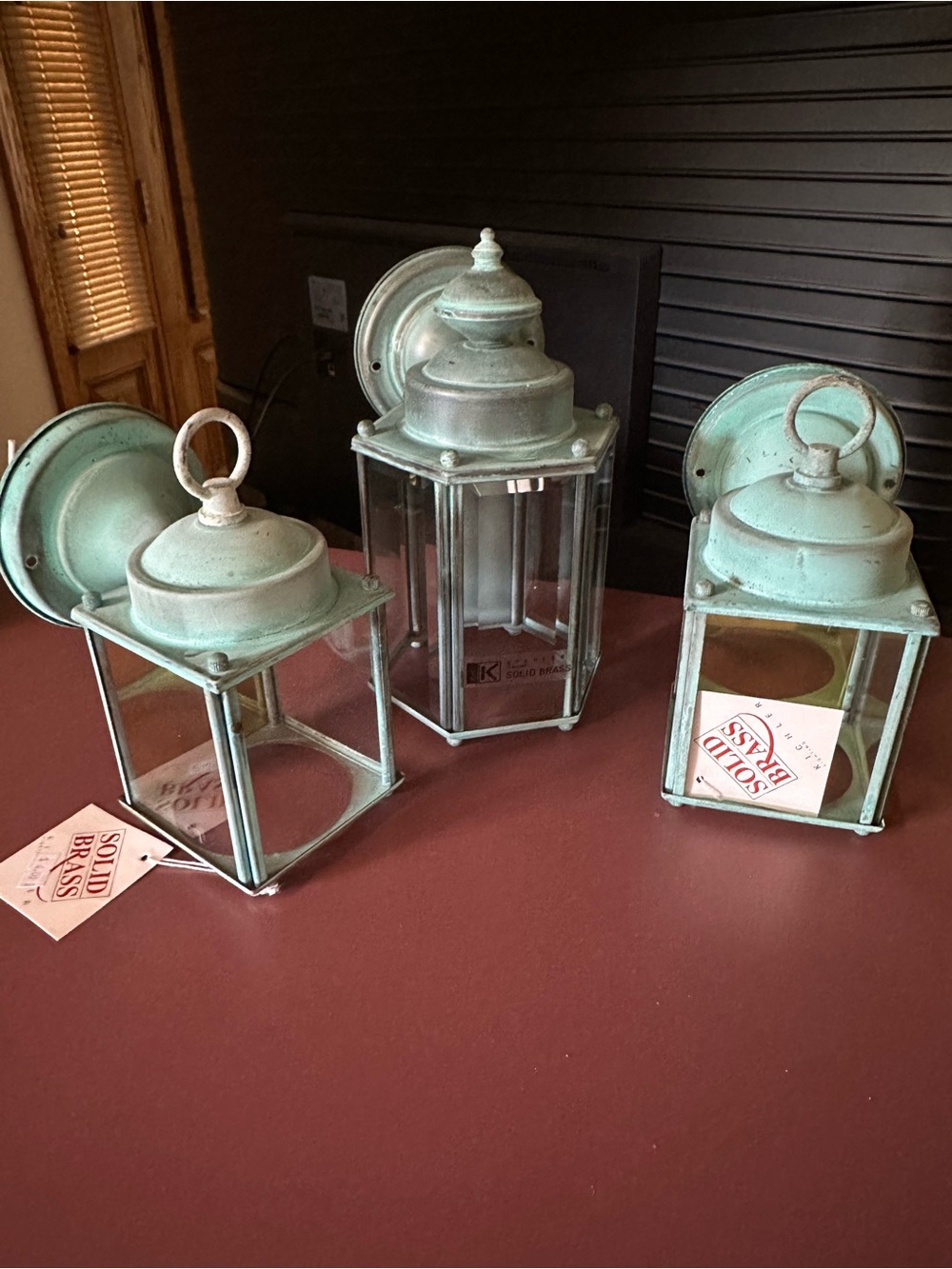 Kichler Turquoise Three Piece Outdoor Wall Lantern - Solid Brass
